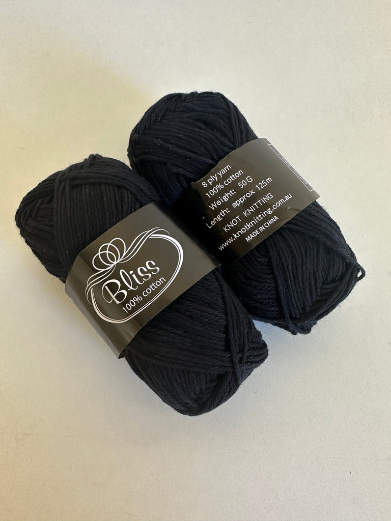 KK Bliss Cotton 8 ply Yarn - Black (16)