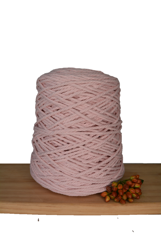 Coloured 3 ply Macrame Cotton Rope - 3mm - Softest Pink