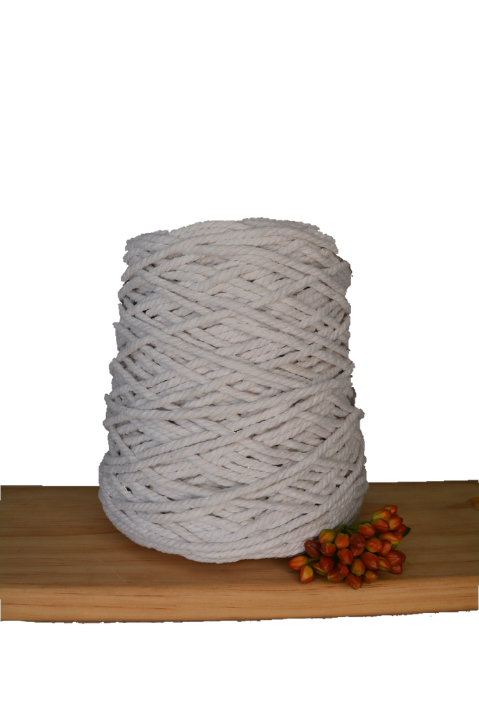 1kg Coloured 3 ply Recycled Macrame Cotton Rope - 4mm - White
