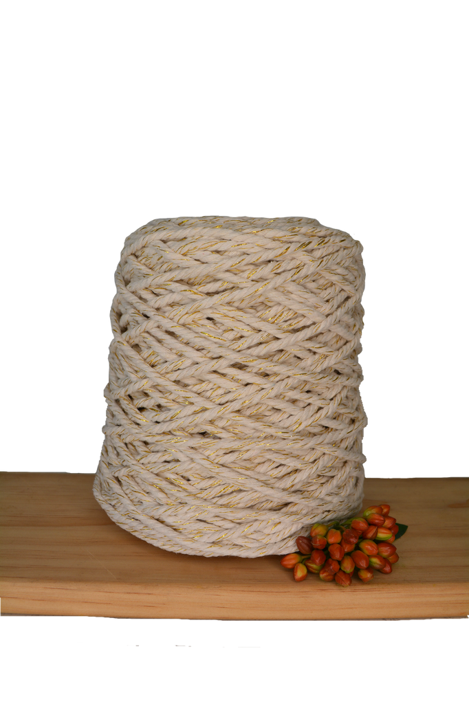 3ply Recycled Macrame Cotton Rope - 5mm - Natural/Metallic Mix