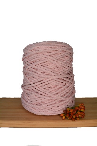 Coloured 3 ply Recycled Macrame Cotton Rope - 5mm - Softest Pink