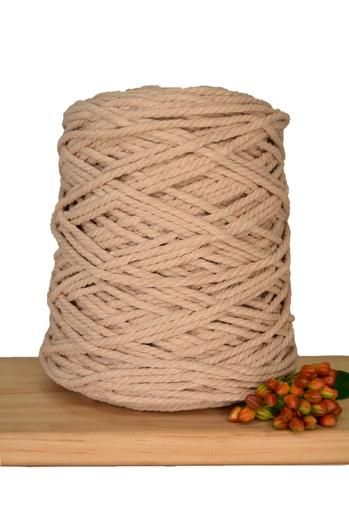 1kg Coloured 3 ply Recycled Macrame Cotton Rope - 4mm - Latte