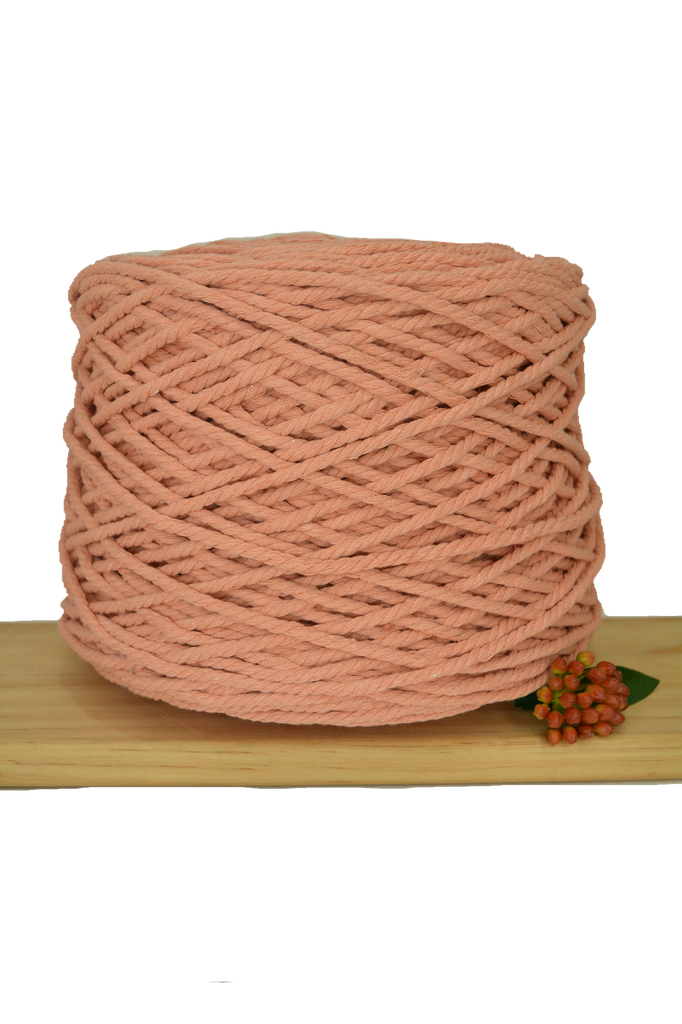 Coloured 3 ply Recycled Macrame Cotton Rope - 5mm - Peach