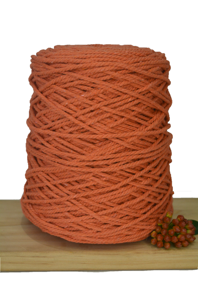 Coloured 3 ply Macrame Cotton Rope - 3mm - Tangerine