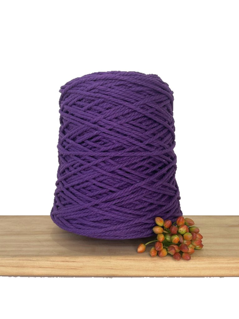 Coloured 3 ply Macrame Cotton Rope - 3mm - Cadbury Purple