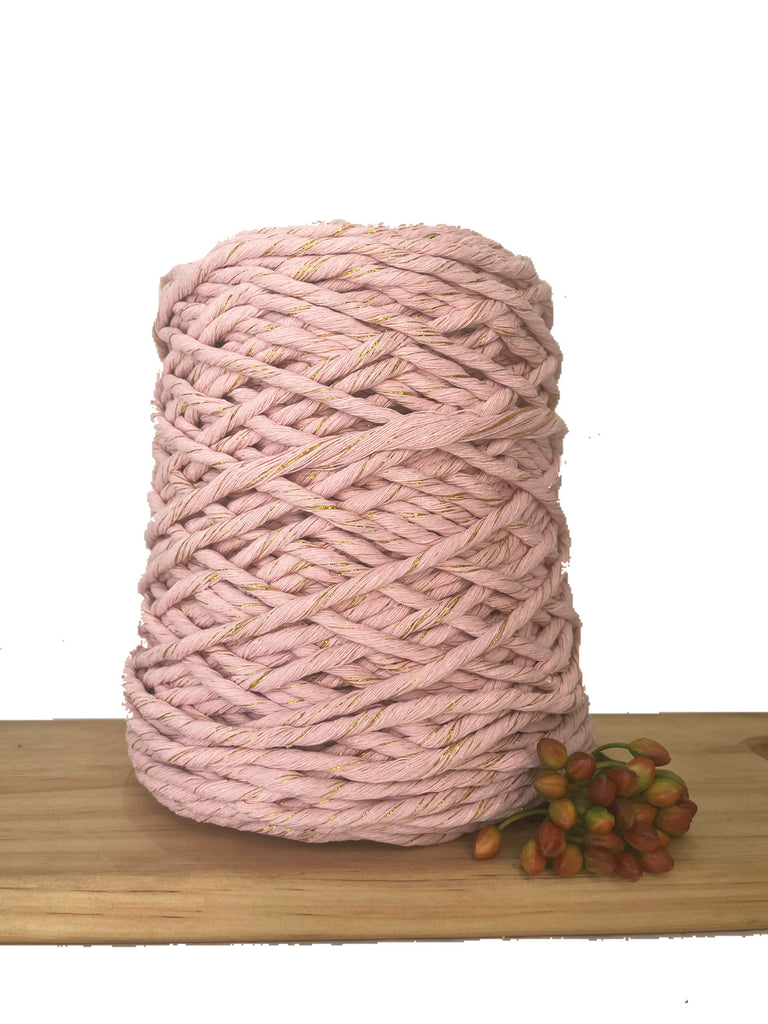 1kg 1ply Macrame Cotton String - 5mm - Metallic Blend - Dusty Pink/Gold