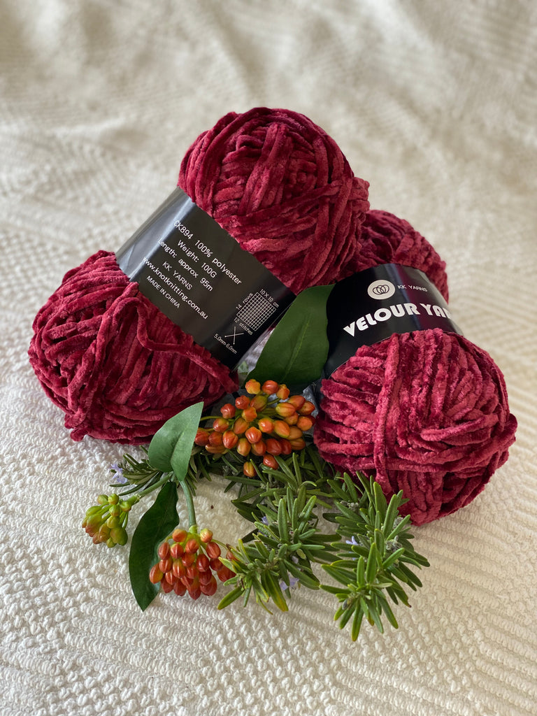 Velour Yarn - Red Wine - PACK OF 10