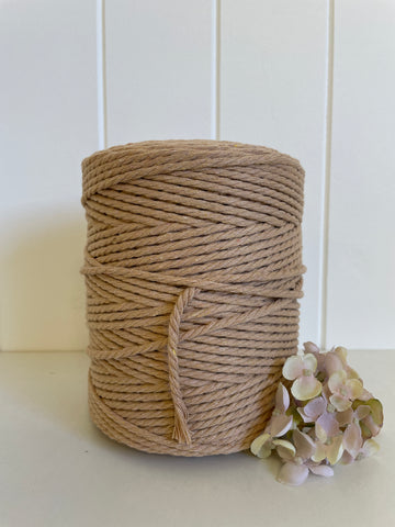 Coloured 3 ply Recycled Macrame Cotton Rope - 3mm - Latte