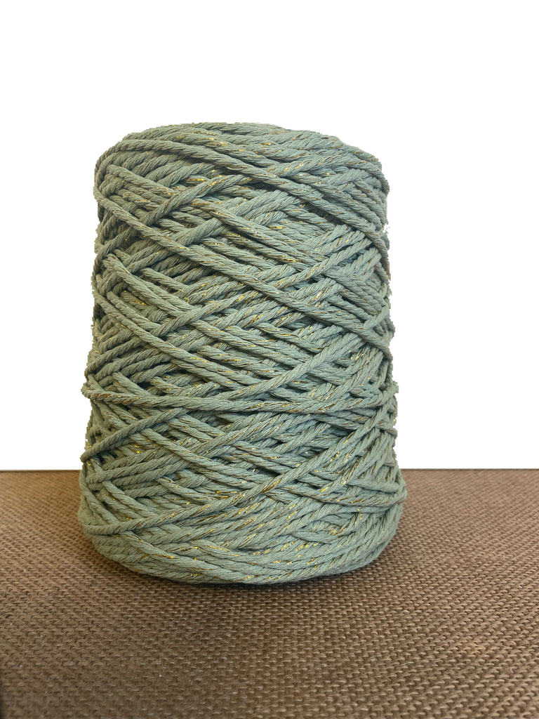 3ply Cotton Rope - 3mm - Sage/Metallic Mix