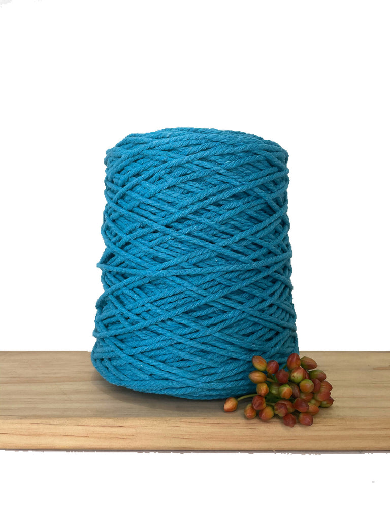 Coloured 3 ply Macrame Cotton Rope - 3mm - Aquamarine