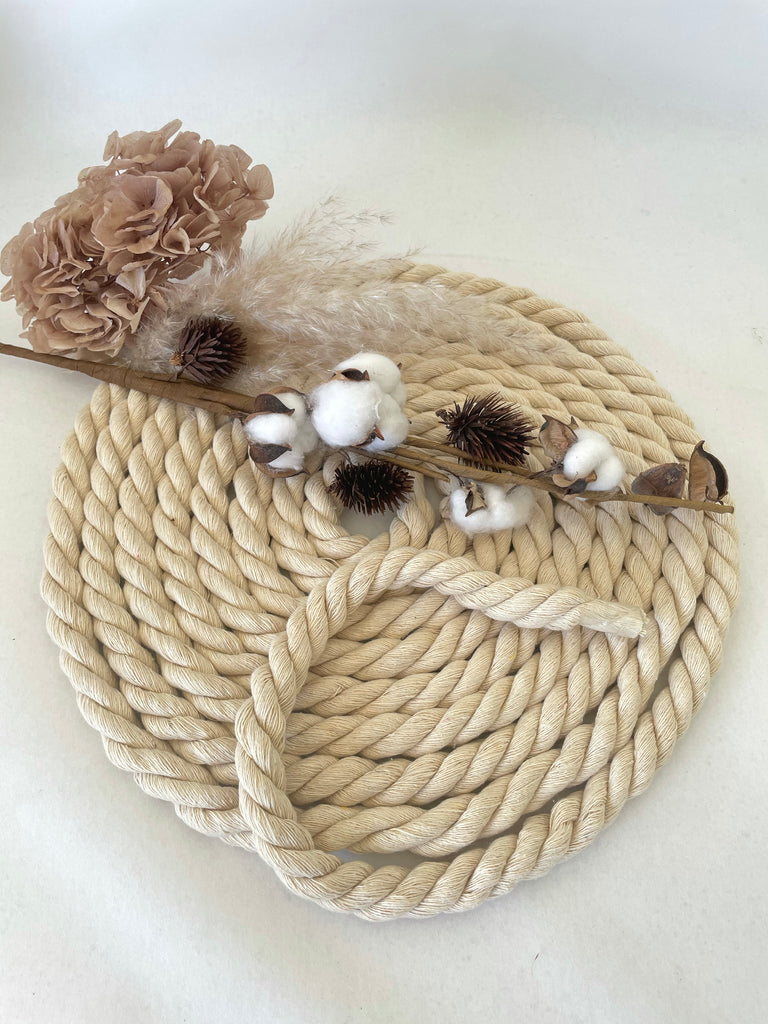 Cotton 3ply 15mm Premium Recycled Rope - Natural - 10m