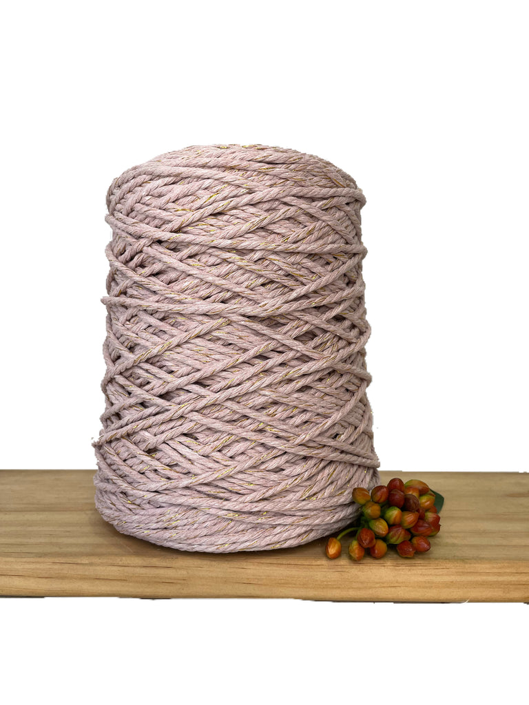 3ply Cotton Rope - 3mm - Mushroom Pink/Metallic Mix