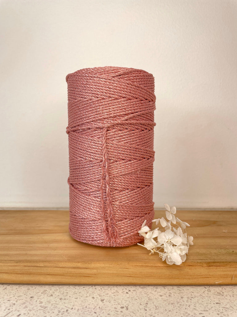 Metallic 1.5mm 3ply Rope - 500g - Pink