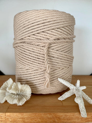 1kg 5mm 100% Pure Deluxe Macrame Cotton 3ply Rope - Sand