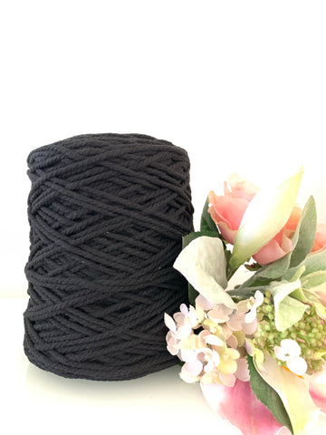 1kg Coloured 3 ply Recycled Macrame Cotton Rope - 4mm - Black
