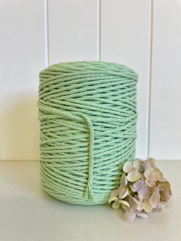 Coloured 3 ply Recycled Macrame Cotton Rope - 3mm - Spearmint Milkshake