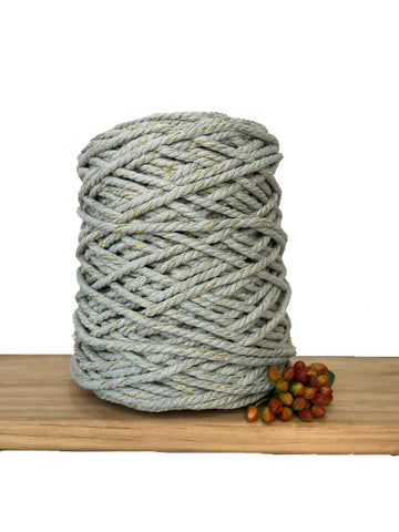 3ply Recycled Macrame Cotton Rope - 5mm - Softest Sage/Metallic Mix