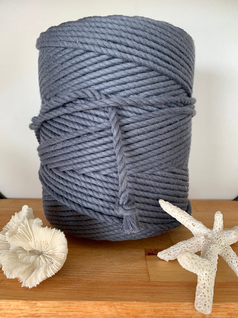 1kg 5mm 100% Pure Deluxe Macrame Cotton 3ply Rope - Graphite