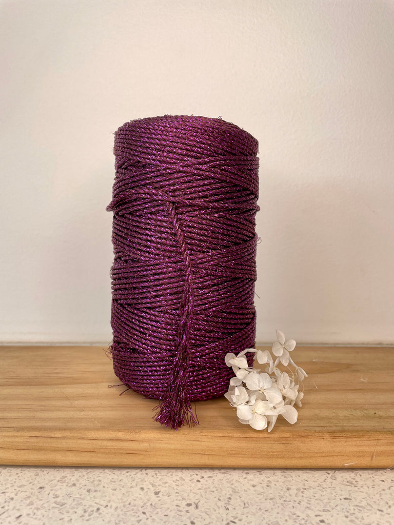 Metallic 1.5mm 3ply Rope - 500g - Berry