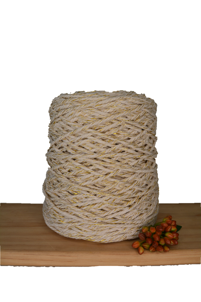 3ply Cotton Rope - 3mm - Natural/Metallic Mix