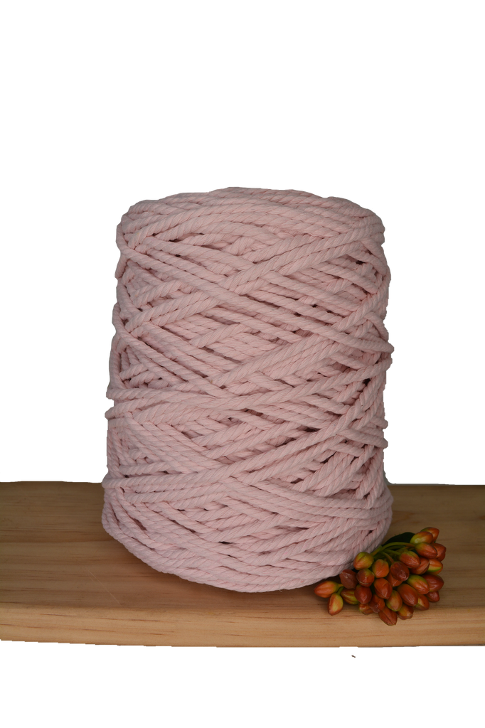 1kg Coloured 3 ply Recycled Macrame Cotton Rope - 4mm - Softest Pink
