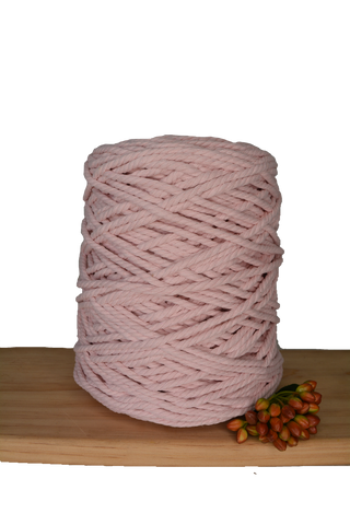 1kg Coloured 3 ply Recycled Macrame Cotton Rope - 4mm - Softest Pink