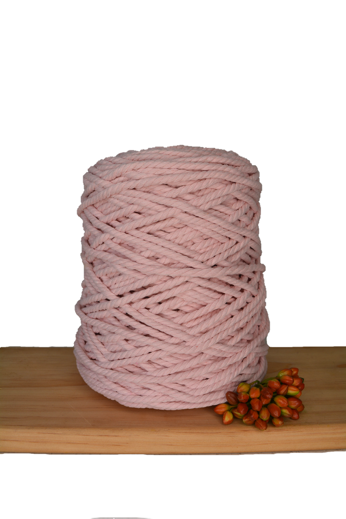 Coloured 3 ply Recycled Macrame Cotton Rope - 5mm - Softest Pink