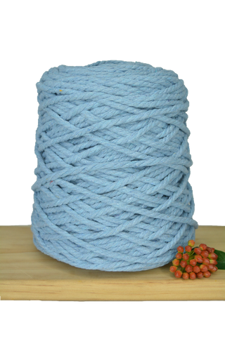 Coloured 3 ply Recycled Macrame Cotton Rope - 5mm - Baby Blue
