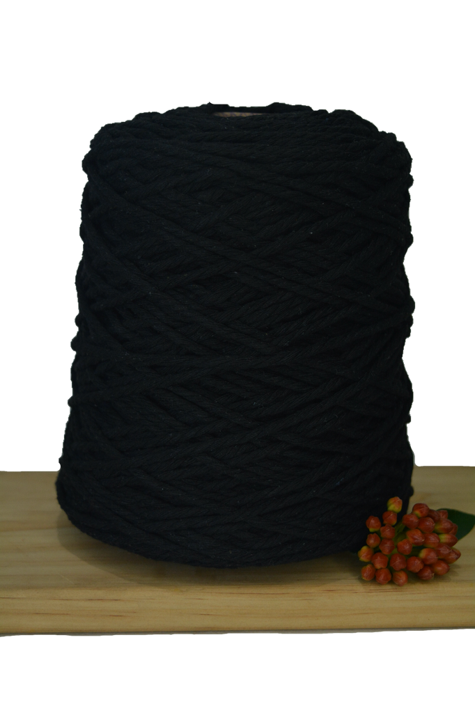 Coloured 3 ply Macrame Cotton Rope - 3mm - Black