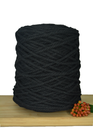 Coloured 3 ply Recycled Macrame Cotton Rope - 5mm - Black