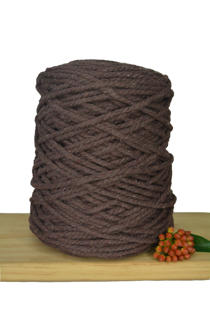 Coloured 3 ply Recycled Macrame Cotton Rope - 5mm - Chocolate