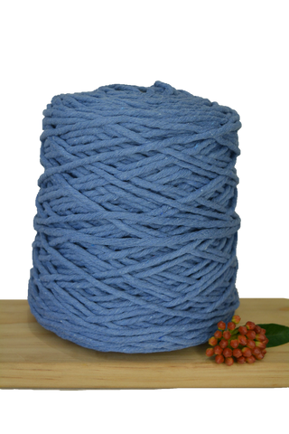 1kg Coloured 1ply Recycled Cotton String - 5mm - Cornflower Blue