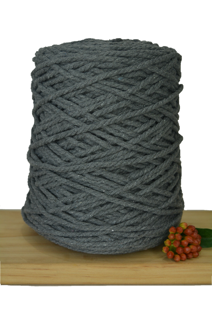 1kg Coloured 3 ply Recycled Macrame Cotton Rope - 4mm - Dark Grey