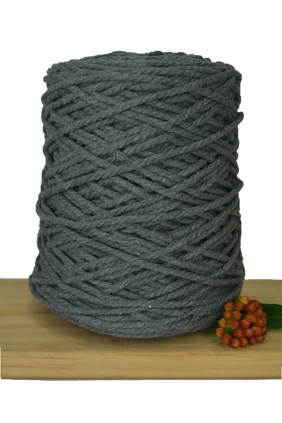 1kg Coloured 3 ply Recycled Macrame Cotton Rope - 4mm - Dark Grey ...