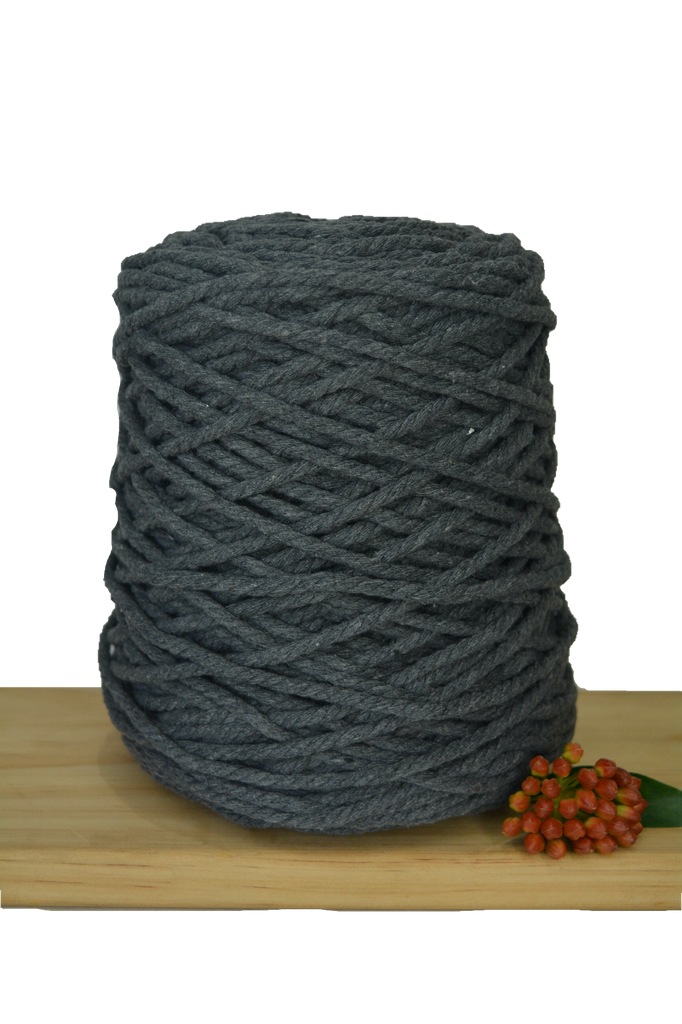 Coloured 3 ply Recycled Macrame Cotton Rope - 5mm - Dark Grey