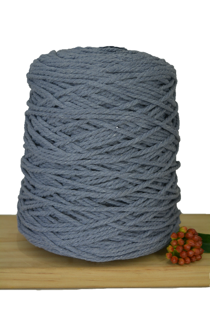 1kg Coloured 3 ply Recycled Macrame Cotton Rope - 4mm - Graphite