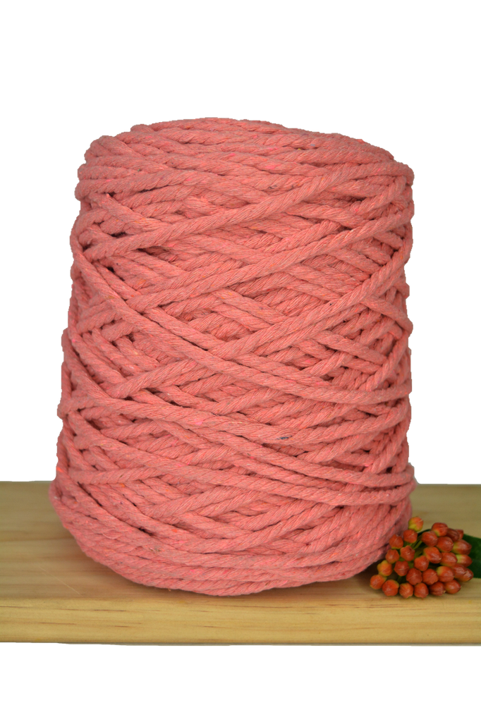 Coloured 3 ply Recycled Macrame Cotton Rope - 5mm - Guava