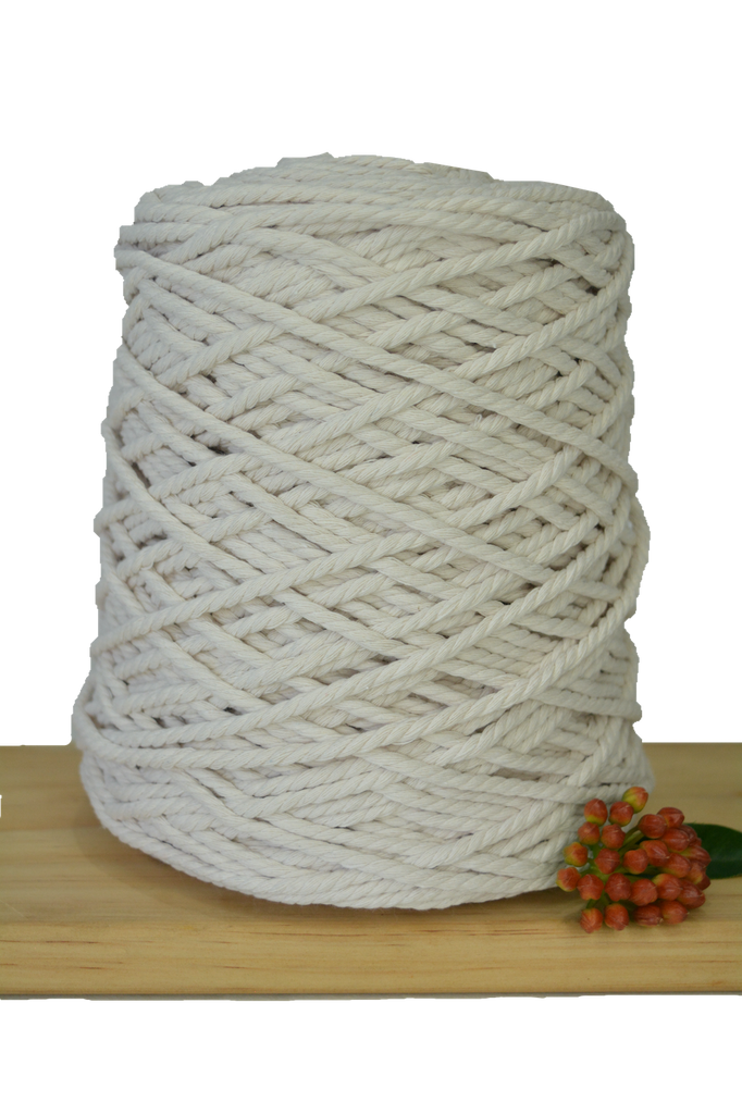 1kg Coloured 3 ply Recycled Macrame Cotton Rope - 4mm - Ivory