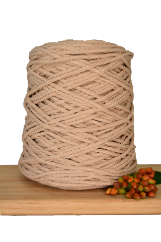 1kg Coloured 3 ply Recycled Macrame Cotton Rope - 4mm - Latte