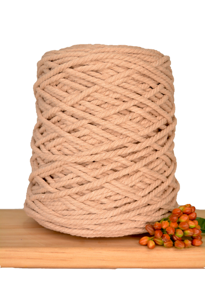 Coloured 3 ply Recycled Macrame Cotton Rope - 5mm - Latte