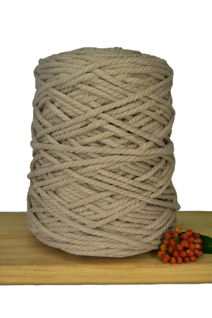 Coloured 3ply Recycled Macrame Cotton Rope - 5mm - Linen