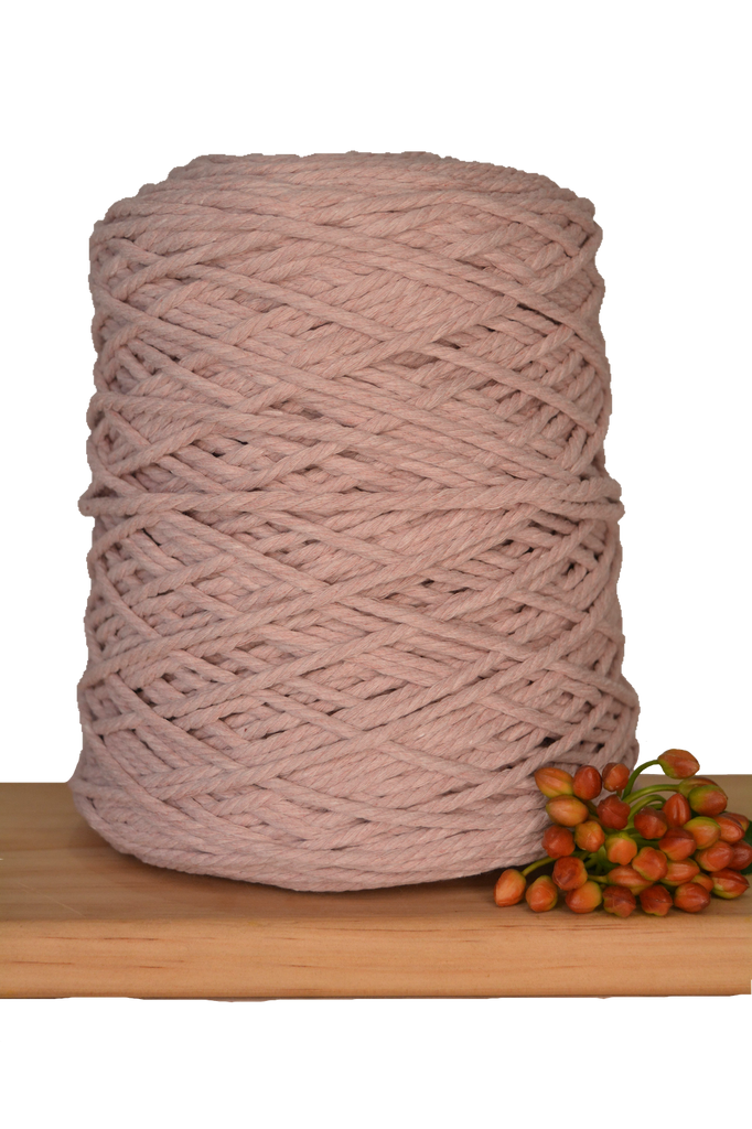 Coloured 3 ply Macrame Cotton Rope - 3mm - Mushroom Pink