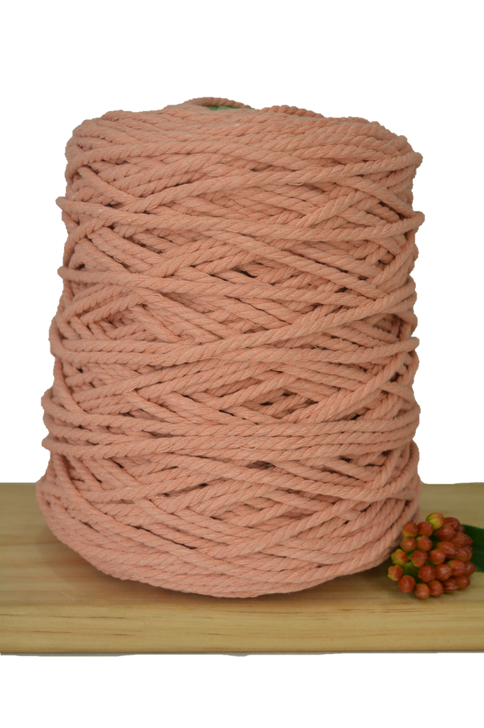 1kg Coloured 3 ply Recycled Macrame Cotton Rope - 4mm - Peach