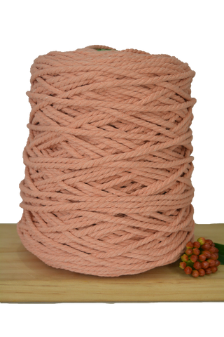 1kg Coloured 3 ply Recycled Macrame Cotton Rope - 4mm - Peach