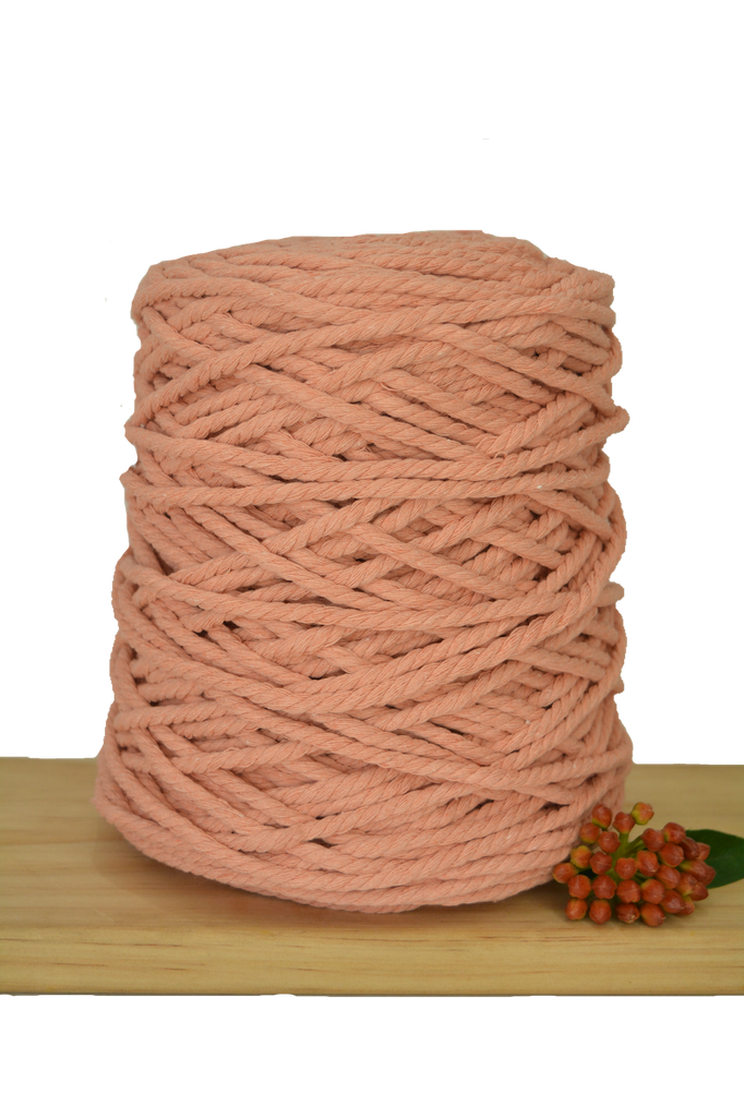 Coloured 3 ply Recycled Macrame Cotton Rope - 5mm - Peach