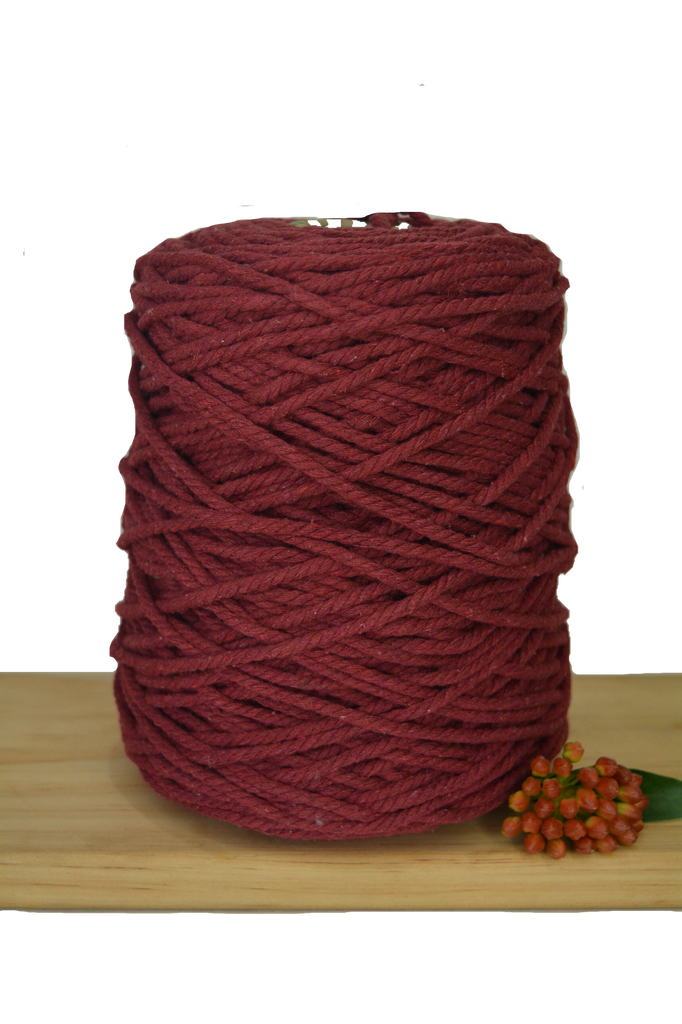 Coloured 3 ply Recycled Macrame Cotton Rope - 5mm - Red Wine