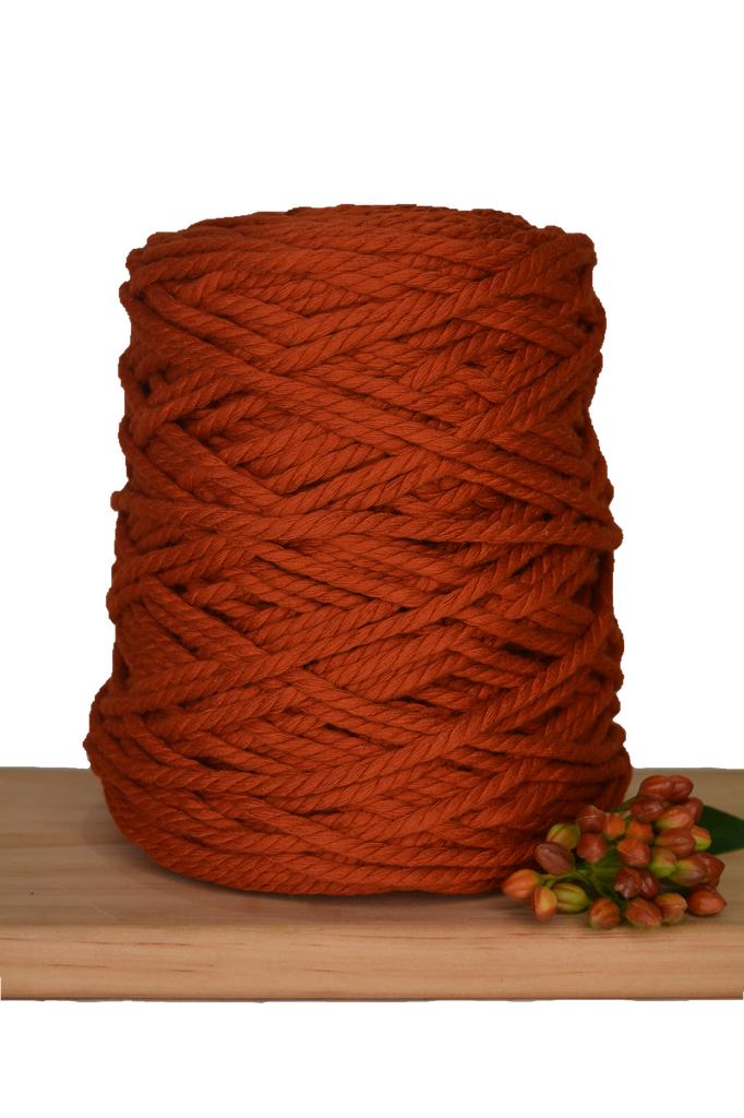 Coloured 3 ply Recycled Macrame Cotton Rope - 5mm - Rust
