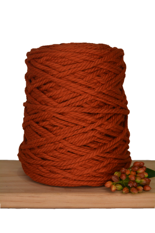 Coloured 3 ply Recycled Macrame Cotton Rope - 5mm - Rust
