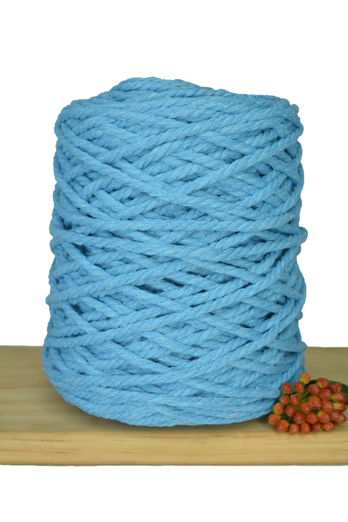 Coloured 3 ply Recycled Macrame Cotton Rope - 5mm - Sky Blue