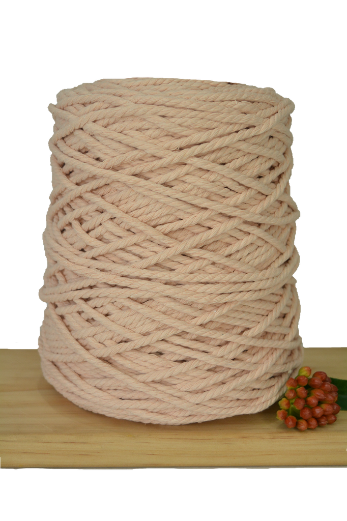 1kg Coloured 3 ply Recycled Macrame Cotton Rope - 4mm - Soft Peach